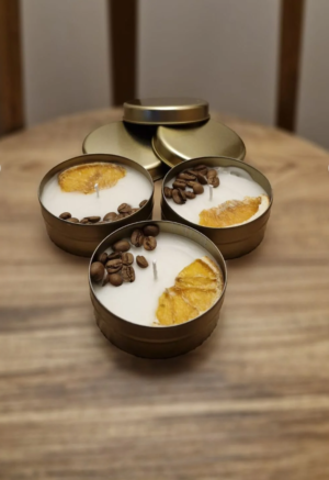 El Yapımı Doğal Soya Mum -Portakal ve Kahve Aromalı Dekoratif Kokulu Mum Seti (3'lü Paket)